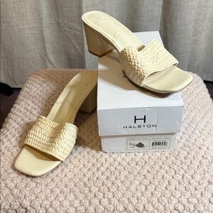 Halston Heritage Cream Woven Mules